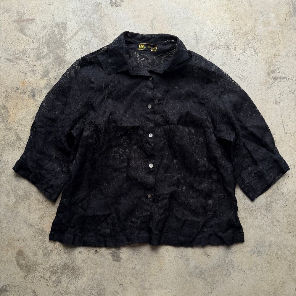 Vintage Y2K Sheer Leopard Lace Button Up Oversized Goth Top L